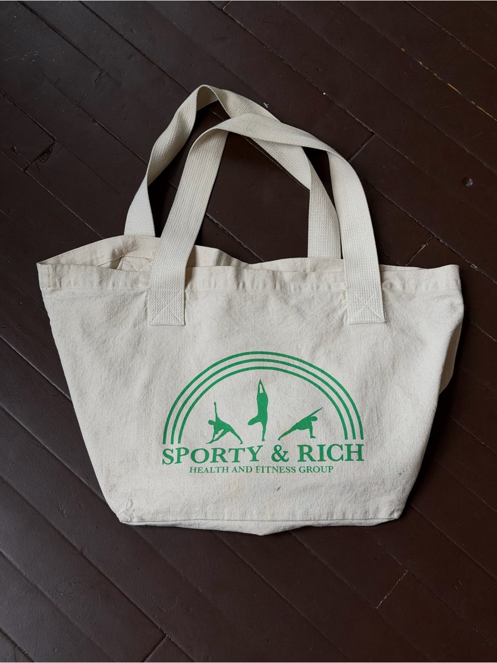 Sporty & Rich Natural Canvas Tote with Green Logo Print